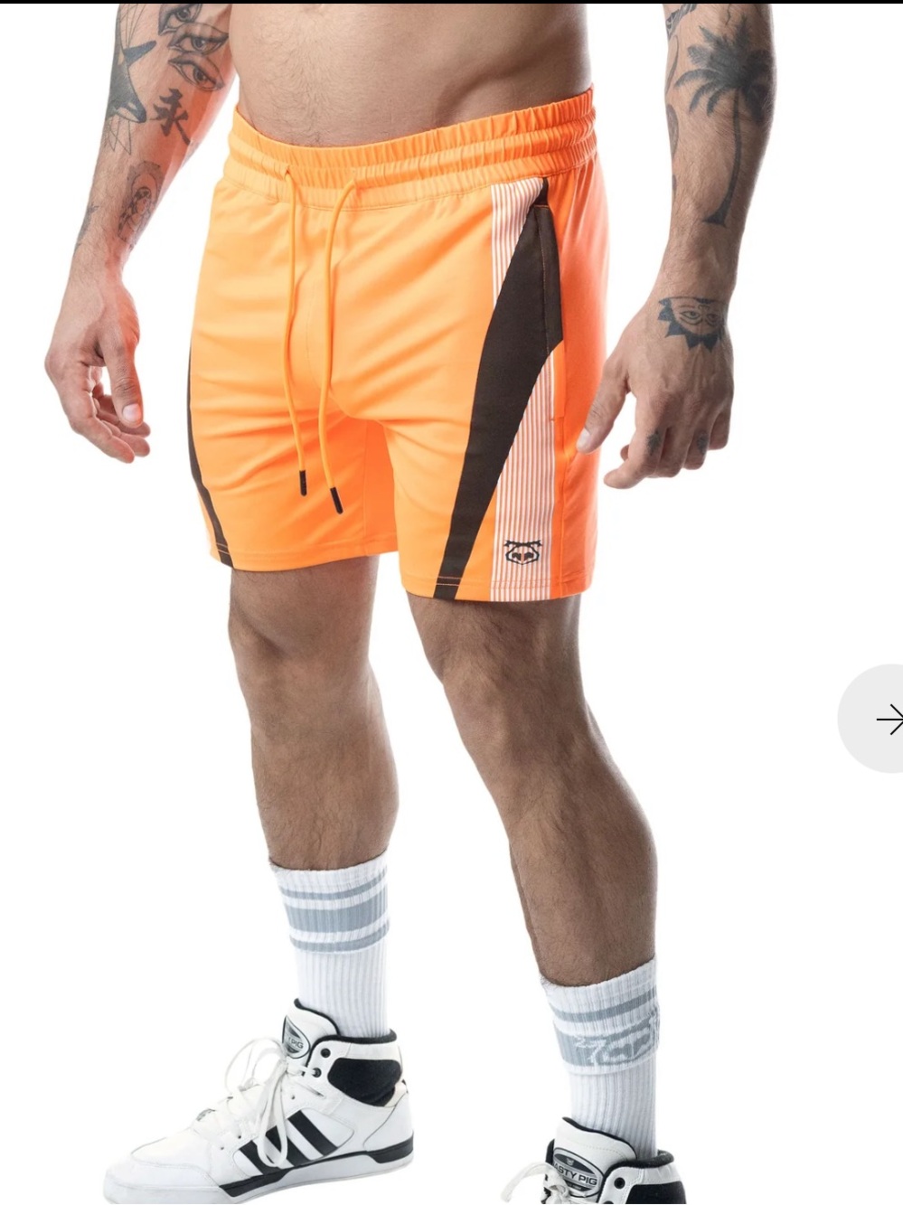 NWT Nasty Pig Men’s Bright Orange Athletic Shorts with Black Side Panels - Picture 4 of 6